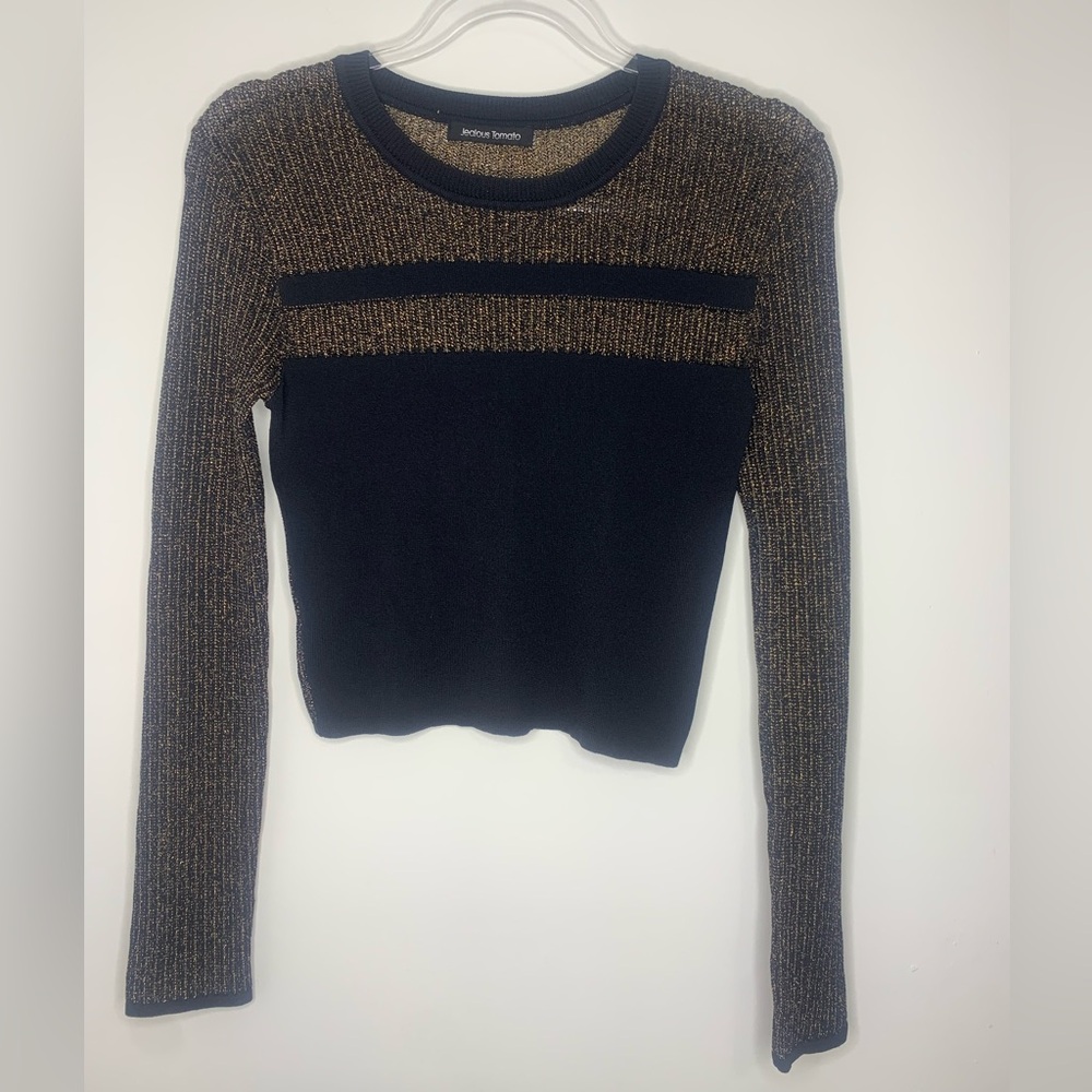 Black and Gold Metallic Knit Top Size Small